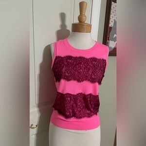J Crew pink merino wool with burgundy lace sleeveless sweater vest shell size S